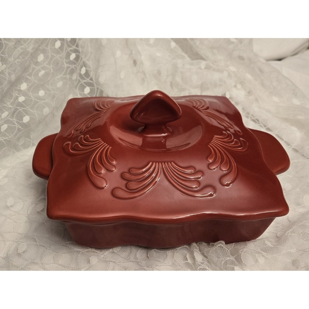 Chantal Stoneware Talavera Baking Dish Bowl 1qt Red Oven Safe Lid 93-TVC17-5